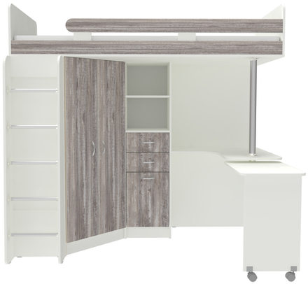 Кровать-чердак КарИВи Юниор 3 с металлической лестницей Белый  Бетон