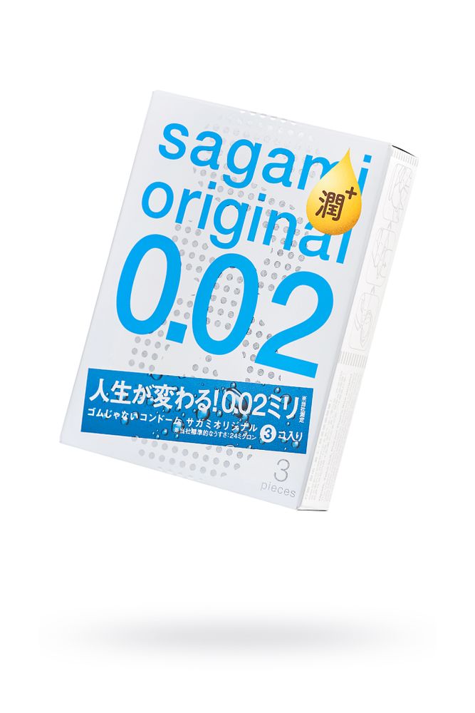 Презервативы Sagami, original 0.02, extra lub, полиуретан, 19 см, 3 шт.