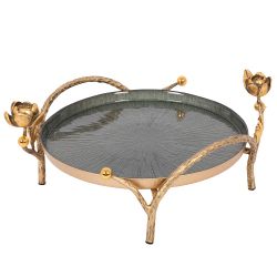 Фруктовница-конфетница Нимфея (поднос) Бронза Зеленый