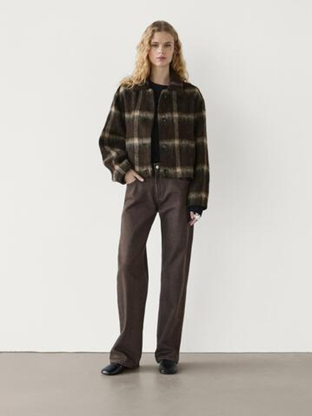 Massimo Dutti Куртка в клетку с деталью из ткани, коричневый