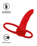 Красная насадка на пенис для двойного проникновения Black Red - 16,5 см.