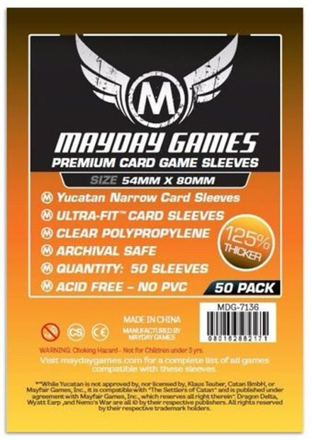 Протекторы для настольных игр Mayday Premium Yucatan Narrow Card Game (54x80) - 50 штук