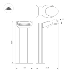 Светильник LGD-EYE-BOLL-H900-6W Warm3000 (GR, 117 deg, 230V) (Arlight, IP54 Металл, 3 года) 029984