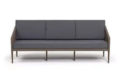 "Канны" диван 3-местный плетеный из роупа, каркас алюминий коричневый (RAL8016) муар, роуп коричневый круглый, ткань темно-серая 027