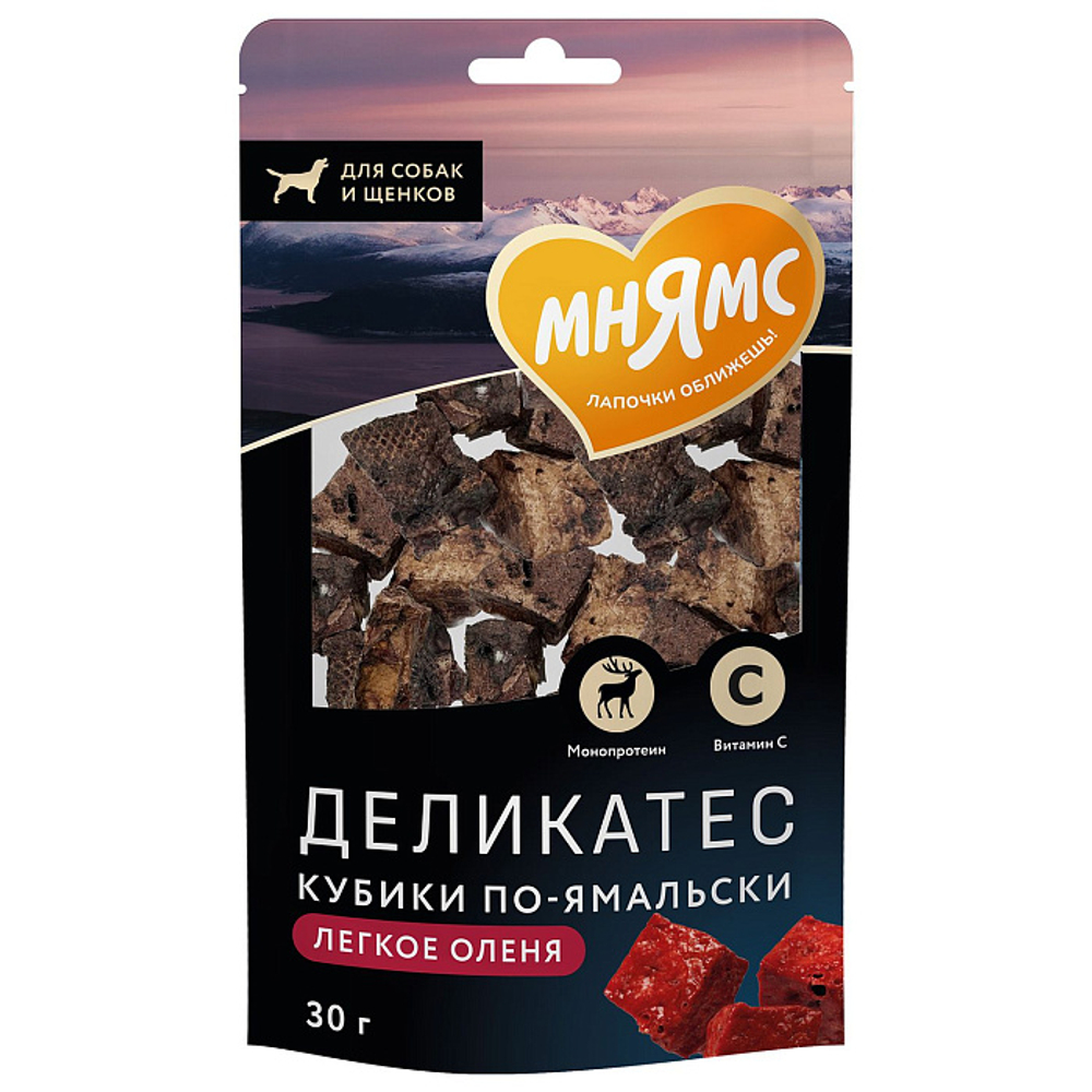 Лакомство для собак Мнямс Деликатес «Кубики по-ямальски» из легкого северного оленя 30г, 20 шт