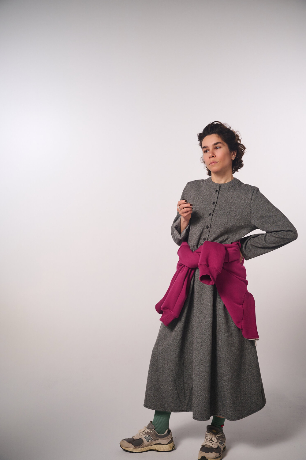 Платье оверсайз из смесовой ткани в елочку