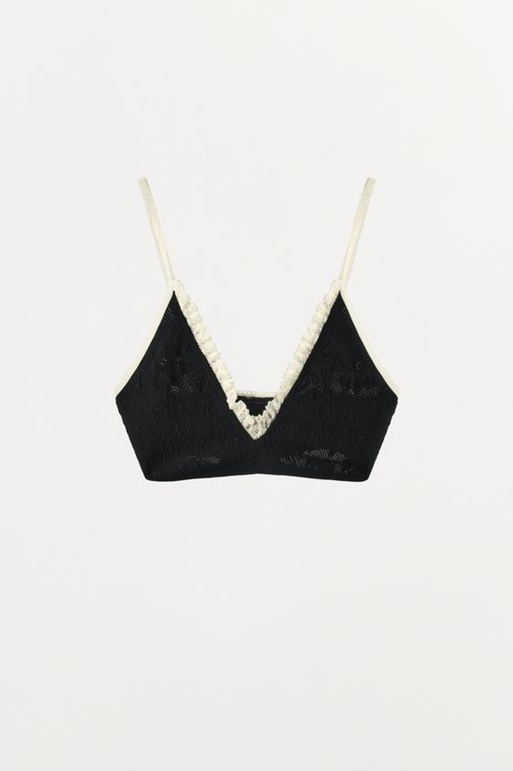 ZARA БЕСШОВНЫЙ БРАЛЕТТ С КРУЖЕВОМ, ЧЕРНЫЙ/БЕЛЫЙ