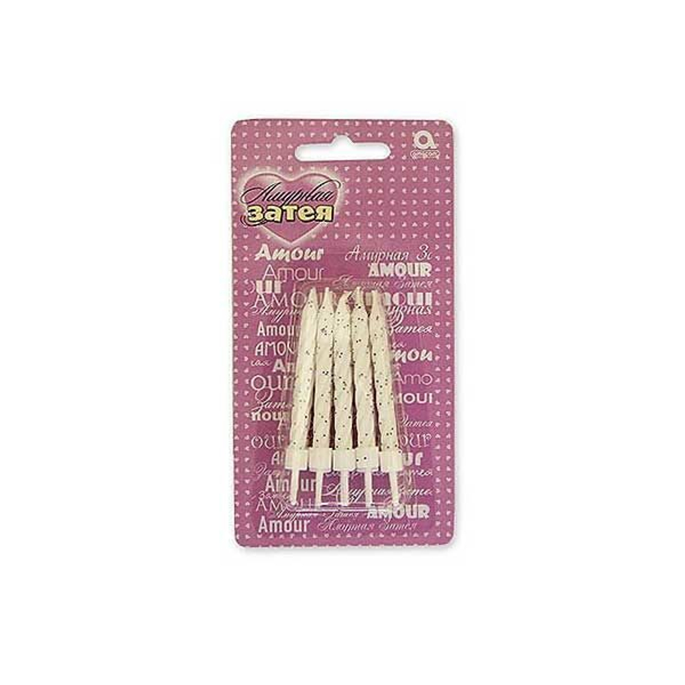 Свечи для торта с подст блеск белые 10шт