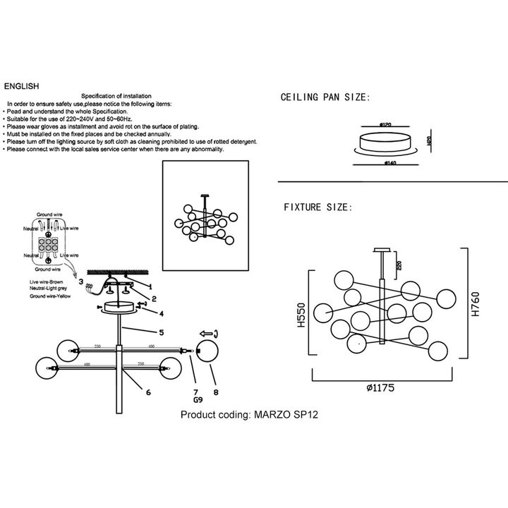 Подвесная люстра Crystal Lux Marzo SP12 Bronze/Transparente