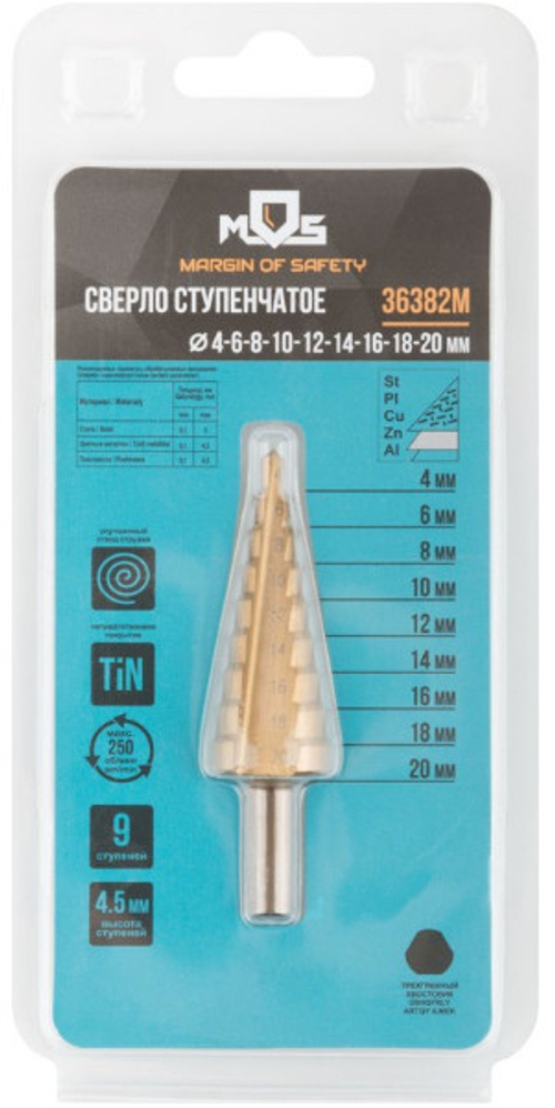 Сверло по металлу HSS ступенчатое 4-20мм