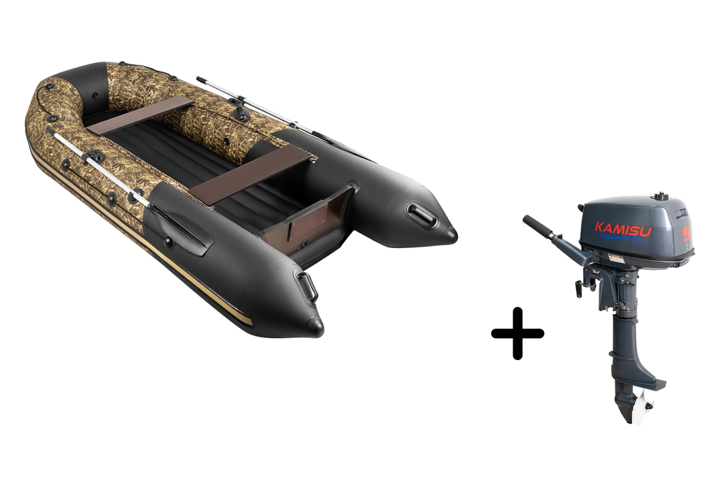 Таймень NX 3400 НДНД PRO камыш-черный + KAMISU T 5 BMS (комплект лодка + мотор)