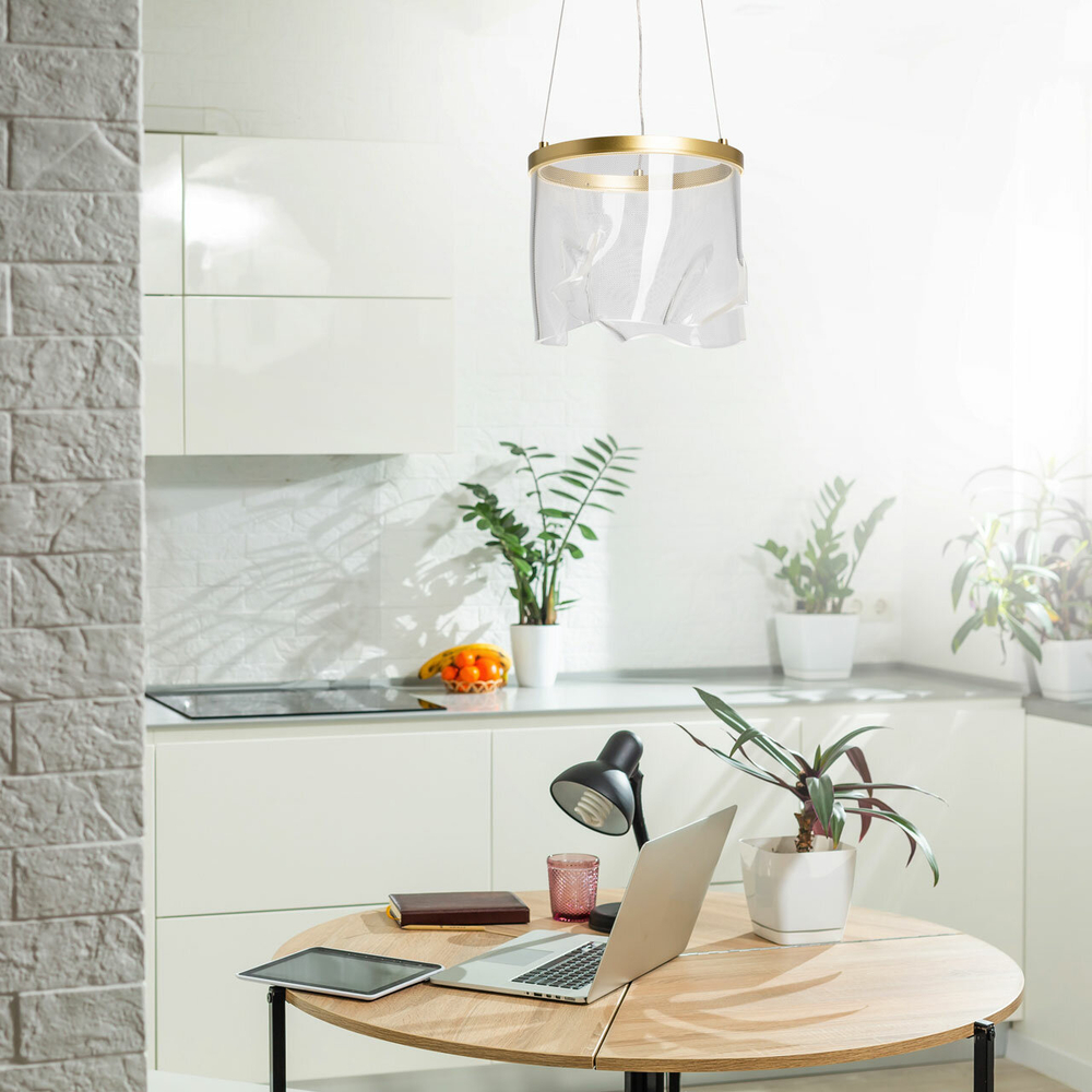 Люстра подвесная светодиодная для кухни/прихожей/коридора De City Конти, LED 6 Вт, 4 м2, латунь, 3 режима