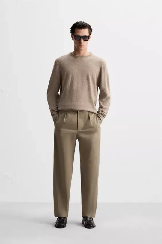 ZARA СВИТЕР ИЗ 100% КАШЕМИРА, БЕЖЕВЫЙ С МЕЛАНЖЕВЫМ ЭФФЕКТОМ