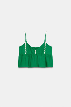 ZARA ТОП НА БРЕТЕЛЯХ ИЗ ЛЬНА, ЗЕЛЕНЫЙ