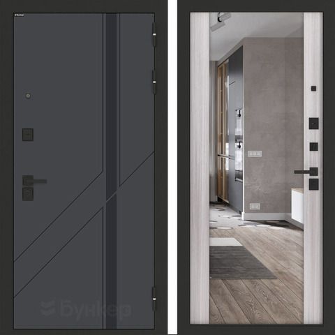 Входная металлическая дверь с зеркалом Бункер B-12 Веллюто верде / зеркало тонированное Макси ФЛЗ - 1 Сандал белый