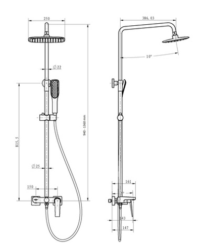 Стойка для душа со смесителем BOHEME Venturo 388-B