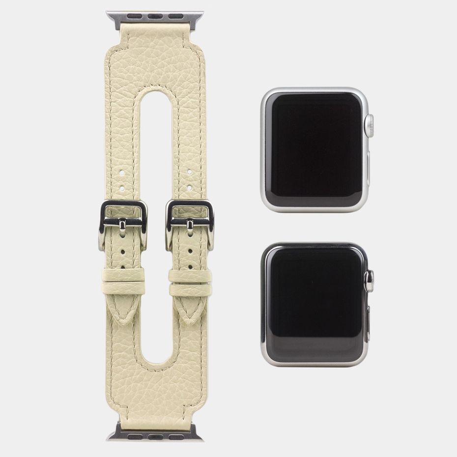 Ремешок для Apple Watch 44/45мм ST Double Buckle из натуральной кожи теленка, молочного цвета