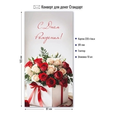 Конверт для денег стандарт с днем рождения «Композиция»