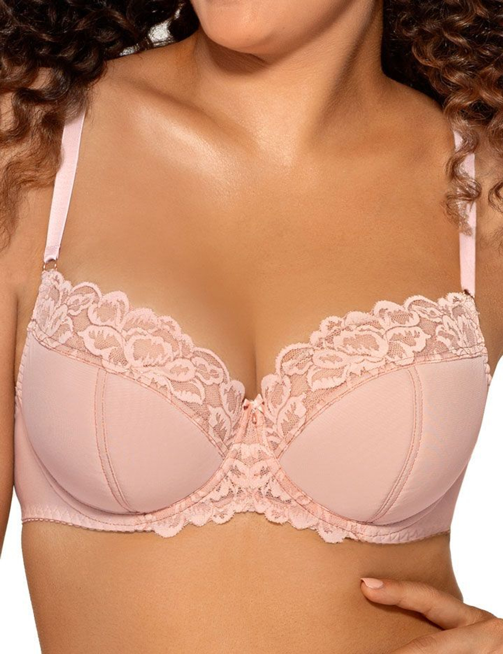 Соблазнительный бюстгальтер на косточках с боковыми поддержками (Размер: 70J) (Цвет: нежно-розовый)