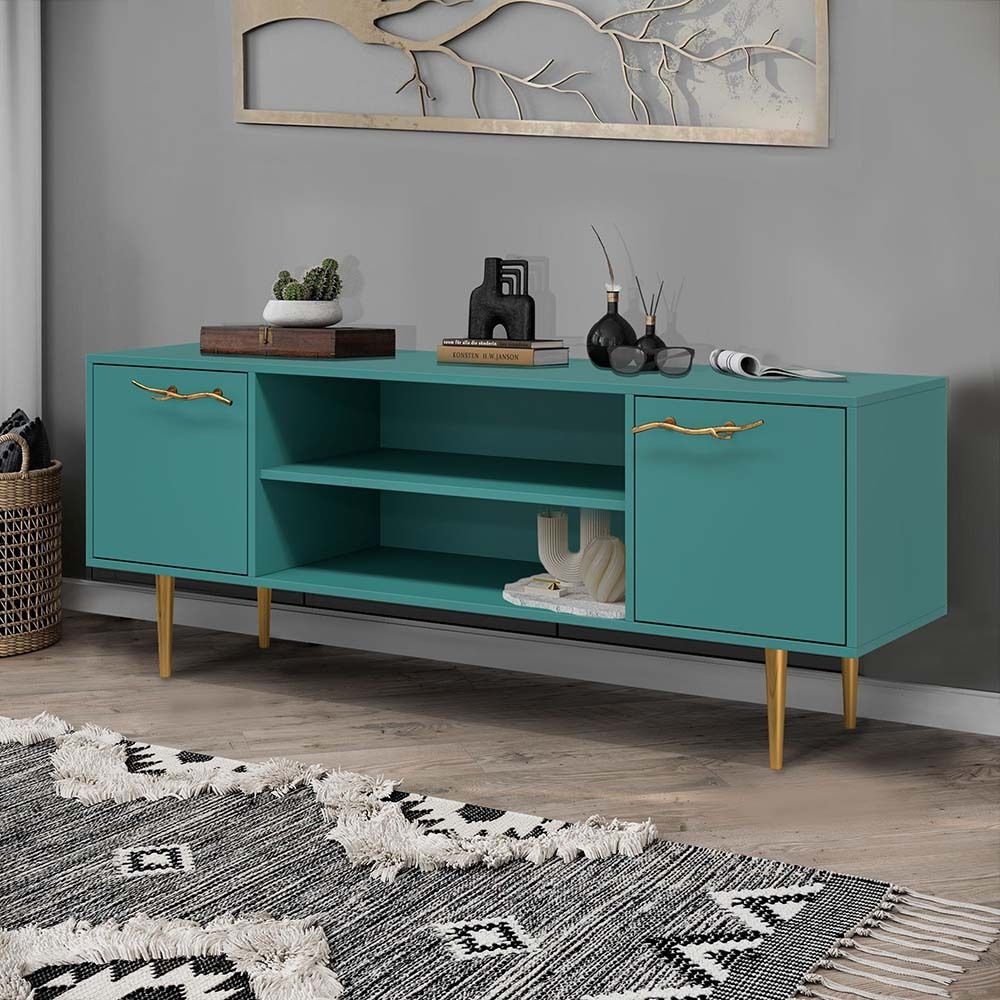 Тумба под ТВ Арт Колор matte 155см Стайл Голд Пастельно-синий матовый