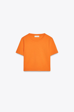 ZARA УКОРОЧЕННАЯ ФУТБОЛКА ИЗ ЭЛАСТИЧНОЙ ТКАНИ, ОРАНЖЕВЫЙ