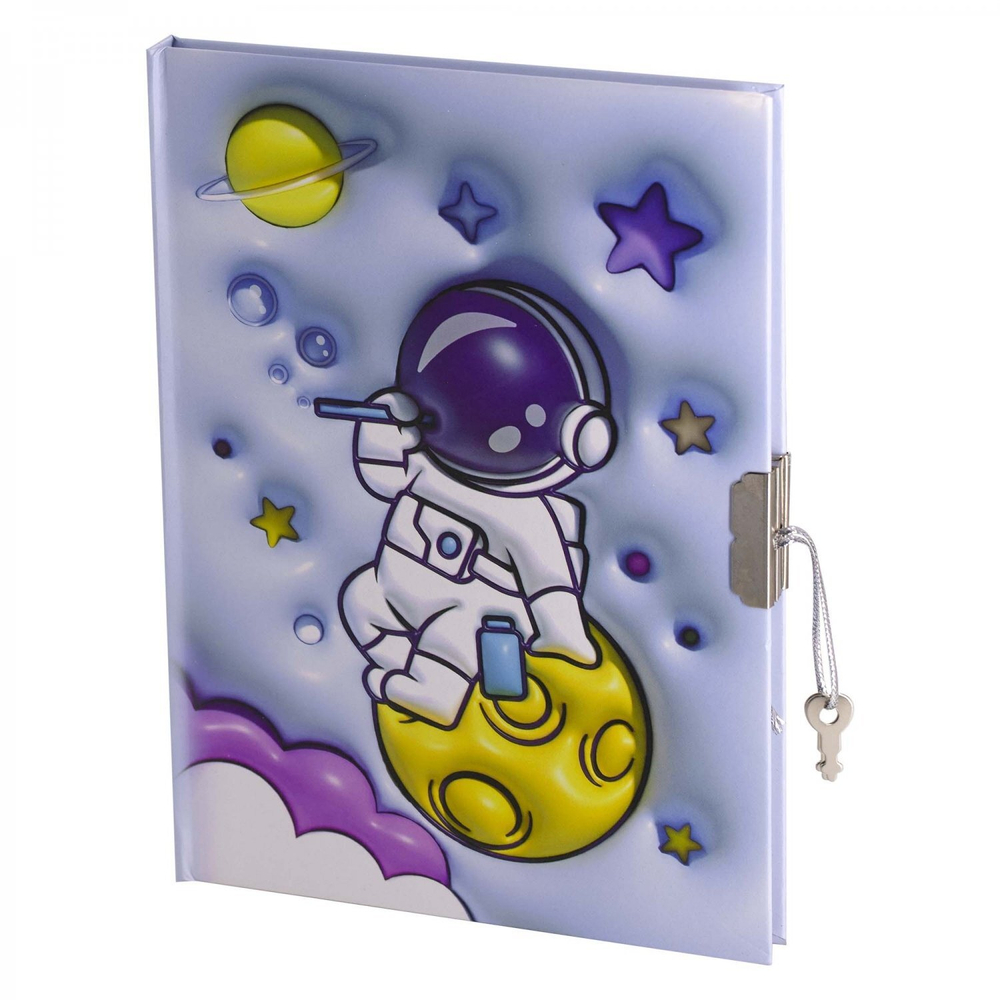 Записная книжка в футляре, 20,0 см * 22,5 см, 7БЦ, Alingar, мат.ламин, эффект 3D, ручка, замочек, клетка, 50 л., "Космос. Мыльные пузыри"