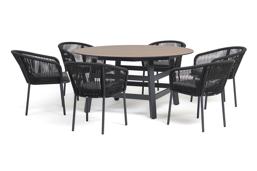 "Рио" обеденная группа на 6 персон, стол HPL "дуб", цвет темно-серый