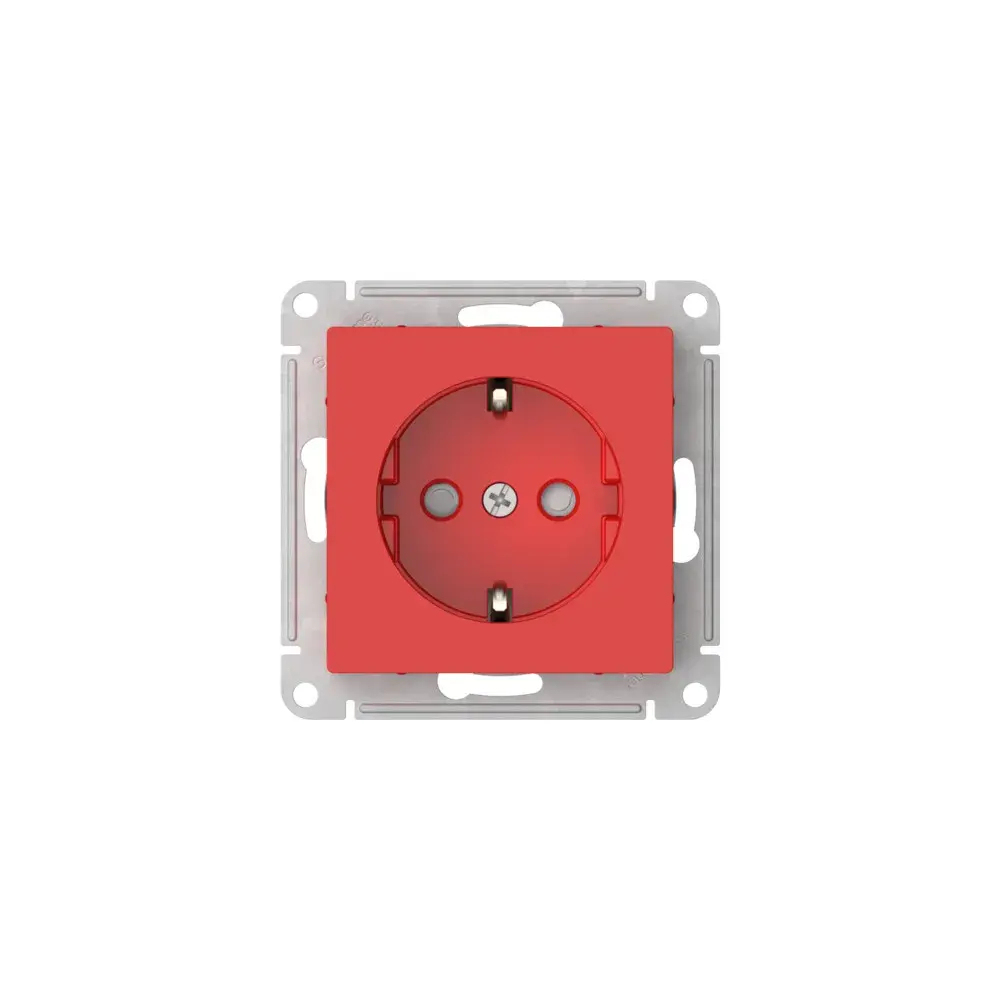 ATLASDESIGN РОЗЕТКА с заземлением со шторками, 16А, механизм, быстрозажим. клем., КРАСНЫЙ