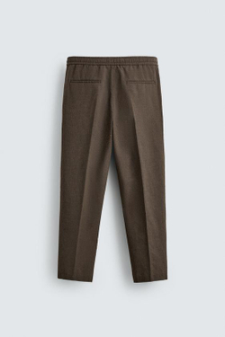 ZARA КОСТЮМНЫЕ БРЮКИ RELAXED FIT С УЗОРОМ «ГУСИНАЯ ЛАПКА», КОРИЧНЕВЫЙ