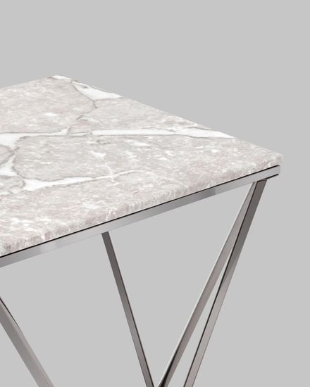 Журнальный столик Авалон 61*61 серый мрамор сталь темный хром