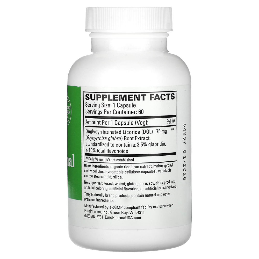 Terry Naturally, Средство для облегчения желудка и кишечника, 60 капсул (75 мг на капсулу)