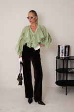 Брюки прямые из велюра с поясом-резинкой