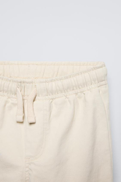 ZARA БРЮКИ STRAIGHT ИЗ ТВИЛА СО ШНУРКАМИ, ЭКРЮ