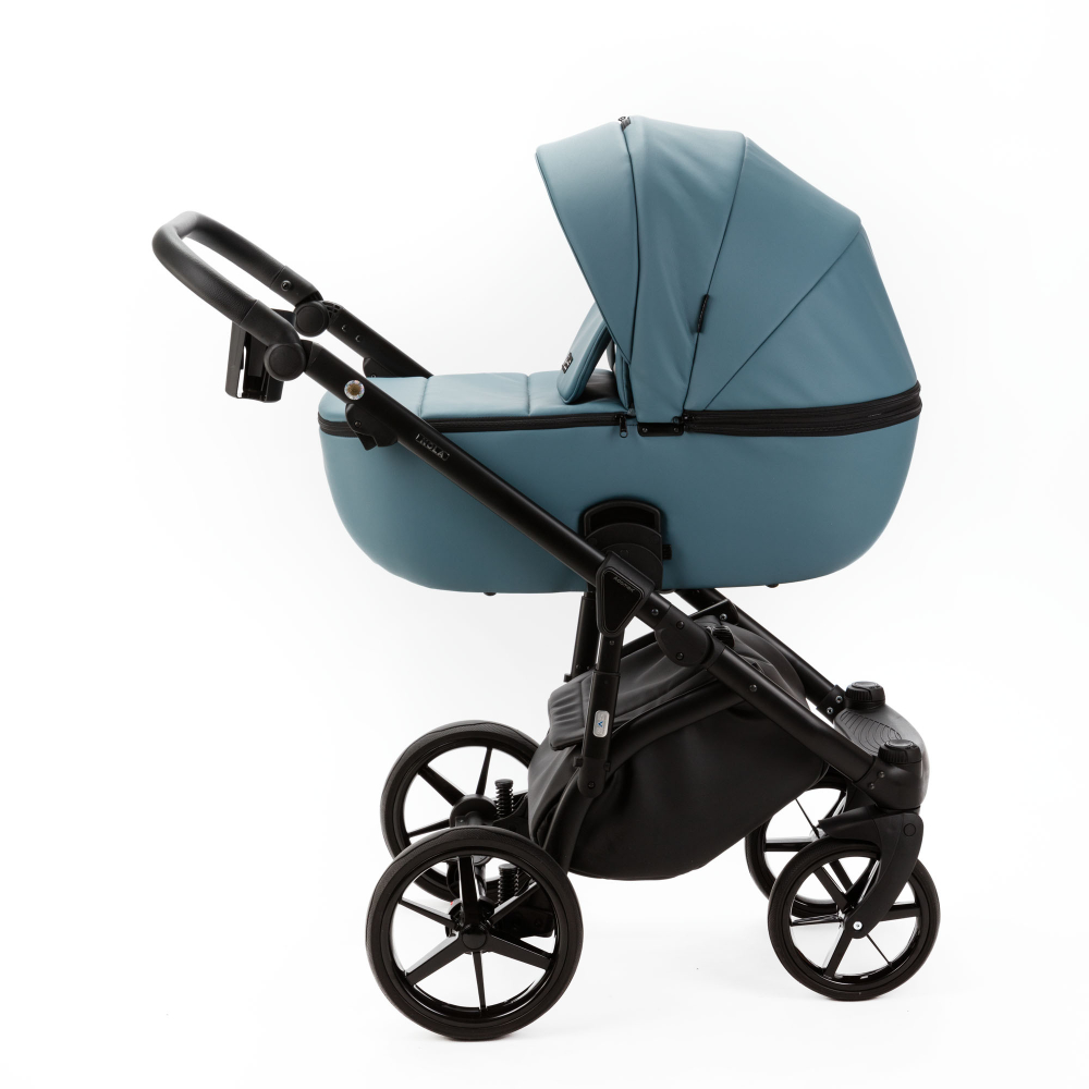 Детская универсальная коляска Adamex NOLA Deluxe 2 в 1 N-SA63 (Серый с голубым экокожа)