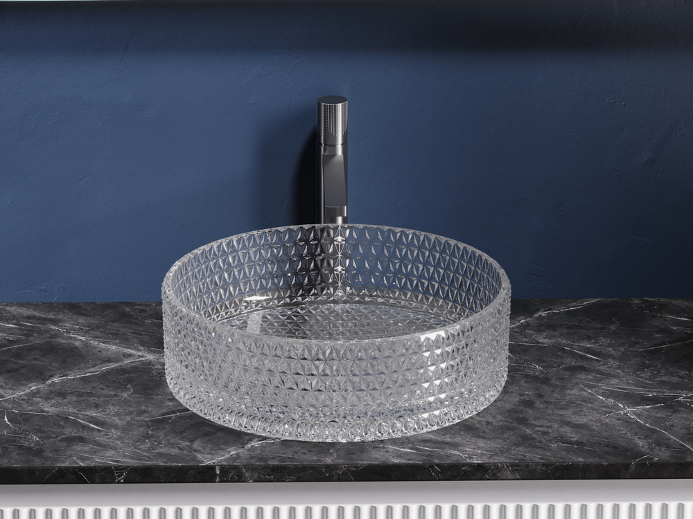 Умывальник чаша накладная круглая (прозрачная) Cristal 360x360x112мм