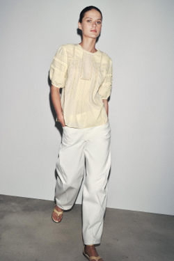 ZARA ТОП С КРУЖЕВОМ, СВЕТЛО-ЖЕЛТЫЙ