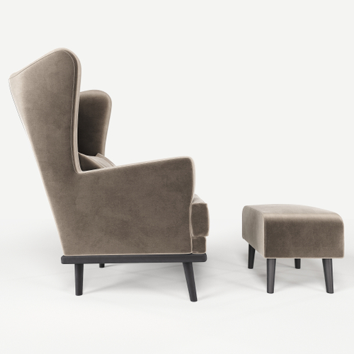 Комплект кресла и пуфа Фантазёр велюр Z-1 (Светло-бежевый) на высоких ножках, для отдыха и чтения книг. В гостиную, балкон, спальню и переговорную комнату.