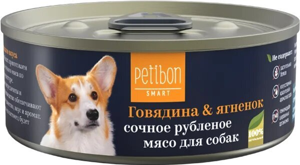 Корм консервированный для собак Petibon Smart "Рубленое мясо с говядиной и ягненком", 100 г