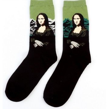 Носки с принтом «Мона Лиза» Леонардо Да Винчи черно-зеленые длинные Hobby Line