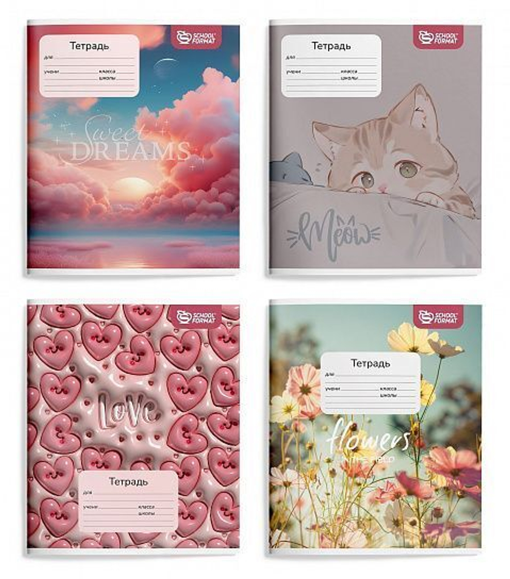 Тетрадь А5 24л. линия "Микс для девочек" мел. карт., ВД-лак (Schoolformat)