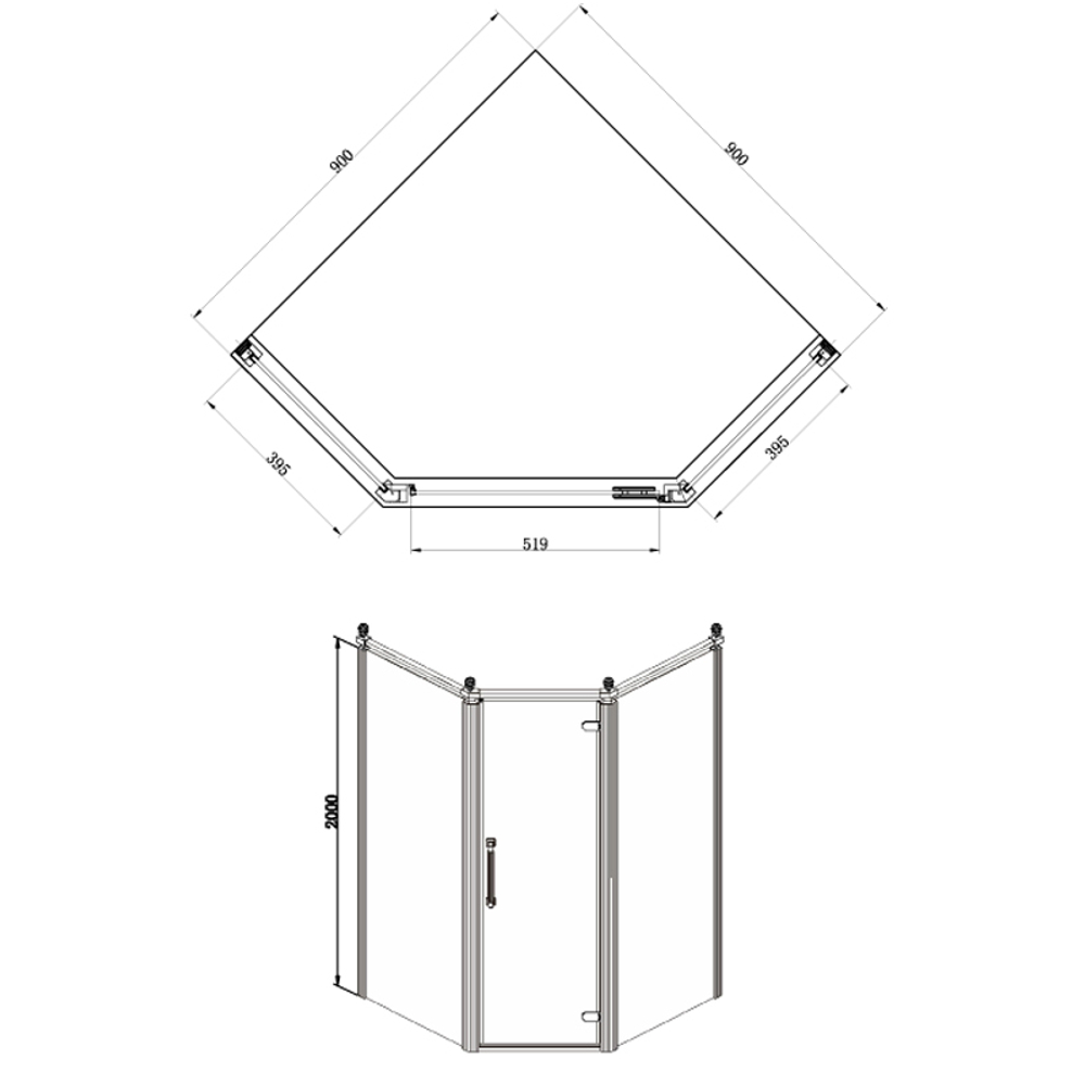 Душевое ограждение Azario ONTARIO 900х900х2000 универсальная, без поддона, прозрачное стекло 8 мм, цвет профиля золото глянцевое (AZ-NBB3231 900 GOLD)