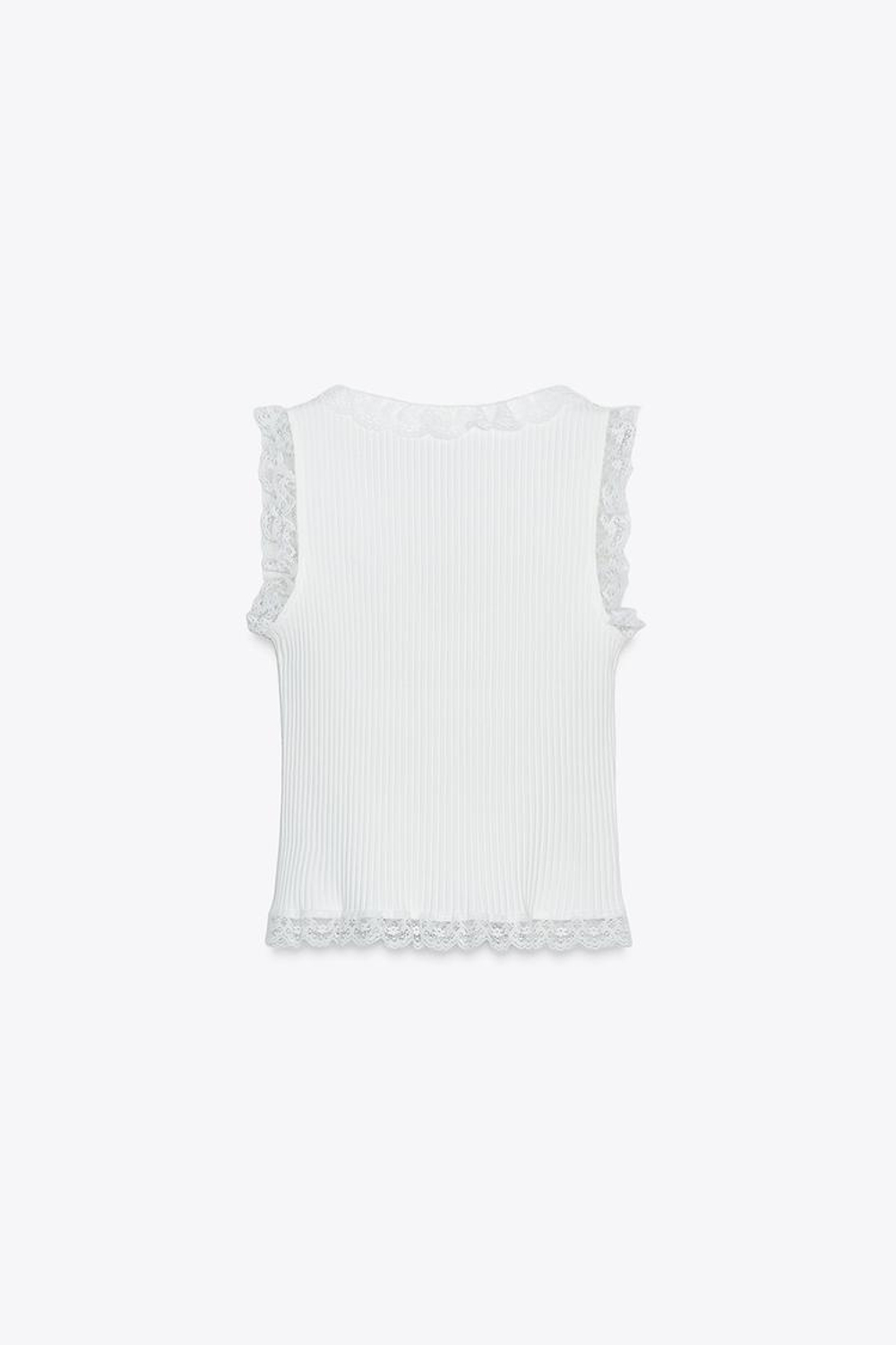 ZARA ТОП С КРУЖЕВОМ И ПУГОВИЦАМИ, ЖЕЛТОВАТО-БЕЛЫЙ