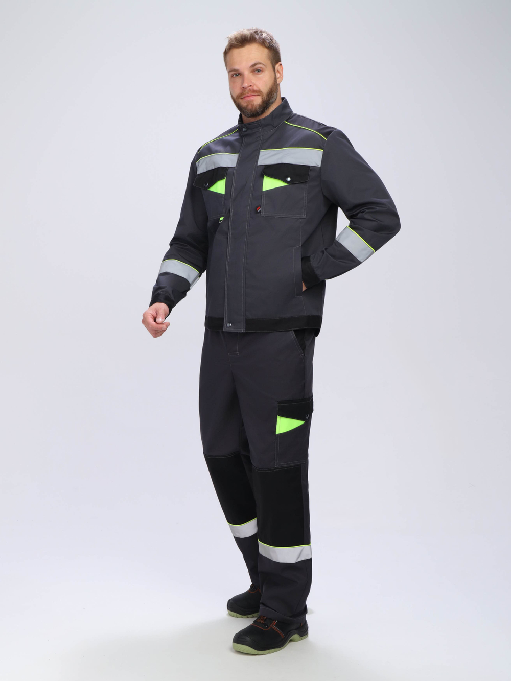 Костюм Ховард-1 (тк.Смесовая,240) брюки, т.серый/черный/лимонный