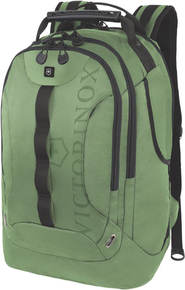 Качественный с гарантией прочный рюкзак зелёный объёмом 28 л из полиэстера 900D с отделением для ноутбука или планшета диагональю 16&#39;&#39;, наружными карманом для бутылки или зонтика и мягкой продуваемой задней стенкой VICTORINOX VX Sport Trooper 16&#39;&#39; 31105306
