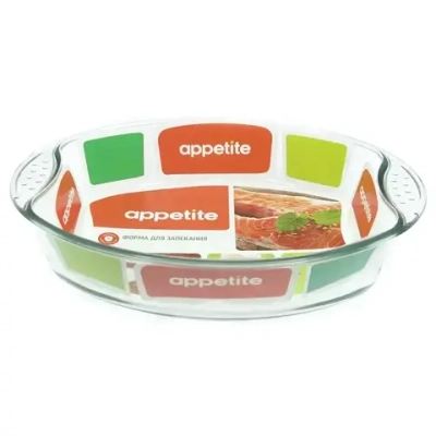 Форма стеклянная овальная 30x21x6см,0л с ручкой ТМ Appetite