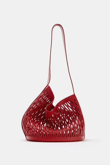 ZARA КОЖАНАЯ СУМКА С ПЕРФОРАЦИЕЙ, КРАСНЫЙ