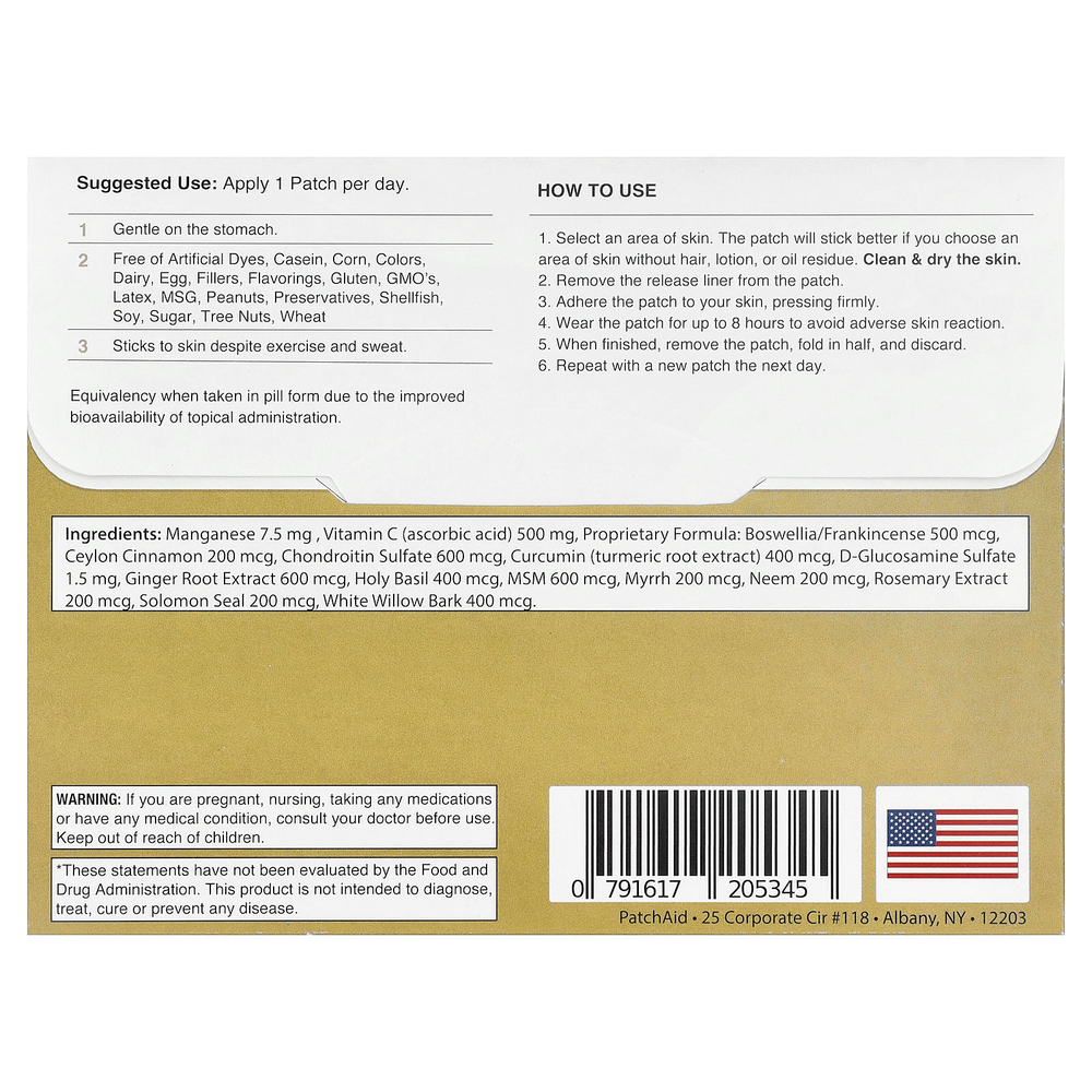 PatchAid, патч с глюкозамином и хондроитином, 30 шт.