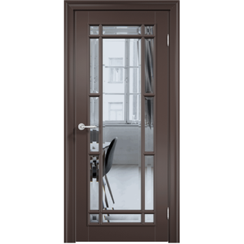 Межкомнатная дверь эмаль Дверцов Брессо 4 цвет коричневый RAL 8014 остеклённая