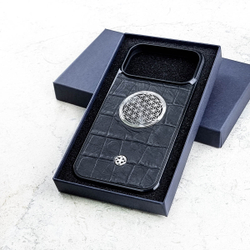 Кожаный Чехол iPhone 17 pro max натуральная кожа сакральная геометрия цветок жизни - Euphoria HM Premium