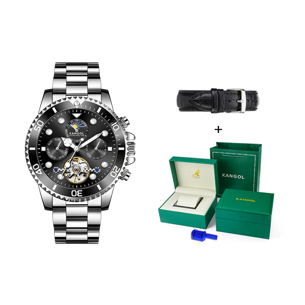 KANGOL Diver Green Water God Automatic Mechanical Movement Stainless Steel Watchband Watch Men"s Watches